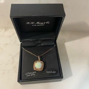Opal Pendant Necklace in Rose Gold Over Silver